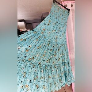 Anthropologie Aqua Floral Tiered Maxi Dress